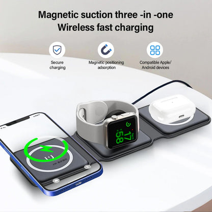 3in1 Wireless Magnetic Foldable Mat Charger For iOS & Android Devices