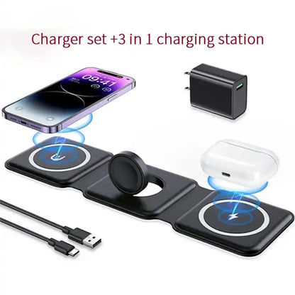 3in1 Wireless Magnetic Foldable Mat Charger For iOS & Android Devices