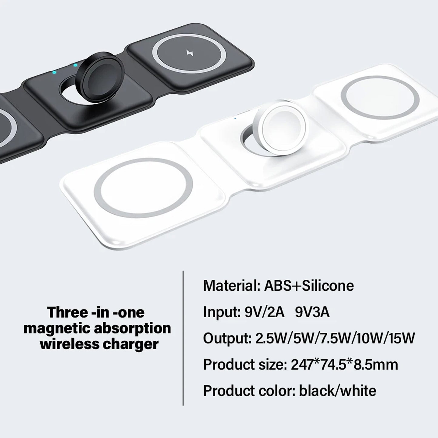 3in1 Wireless Magnetic Foldable Mat Charger For iOS & Android Devices