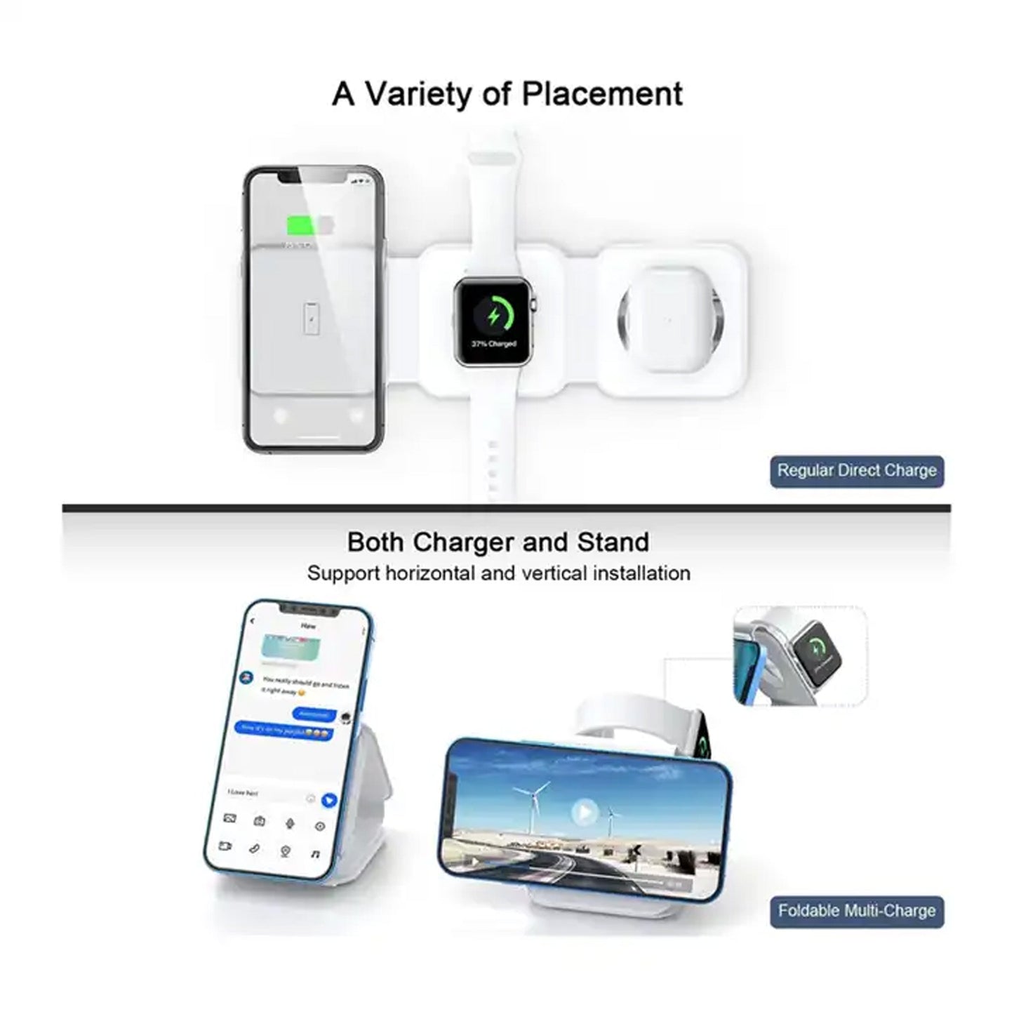 3in1 Wireless Magnetic Foldable Mat Charger For iOS & Android Devices