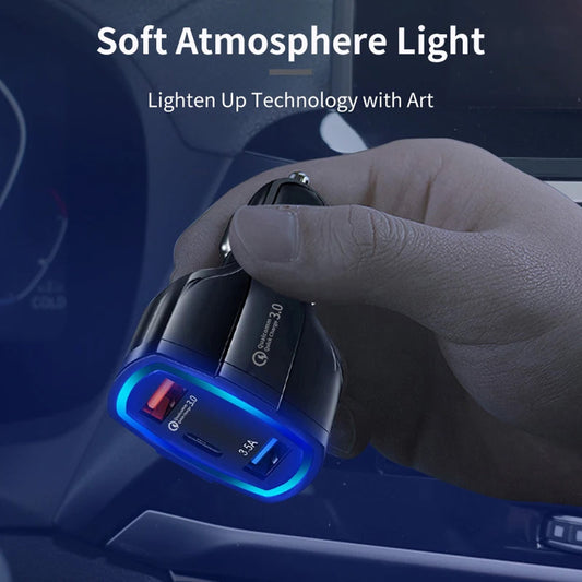 3-Port USB Fast Car Charger Adapter Type C Port compatible with Android