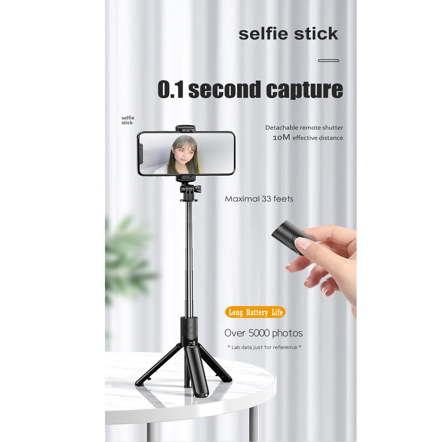 360° Rotation Selfie Stick Tripod with Wireless Remote for Smartphones